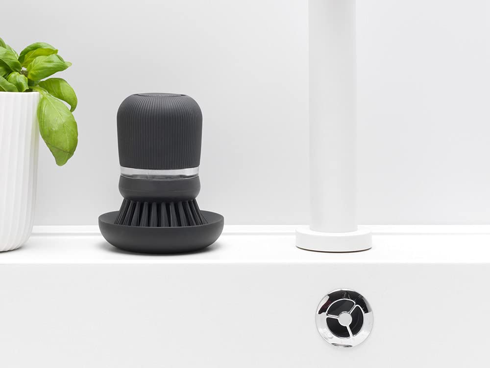 Brabantia Refillable Soap Dispensing Washing Up Brush - Ergonomic Grip, Integrated Reservoir, Drying Tray | Dark Grey 8