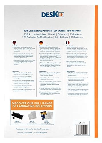 deskit A4 Laminating Pouches - Matt Finish, 150 Microns, 120 Sheets | Durable & Writeable 4