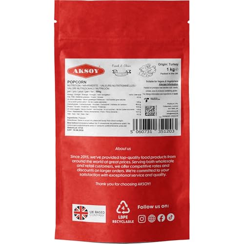 AKSOY Popping Corn Kernels - 1KG | Gourmet White Popcorn for Stovetop, Air Popper & Microwave