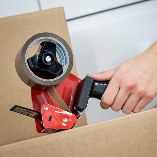RAPESCO 1556 Packaging Tape Dispenser - Heavy-Duty Steel, Antibacterial Handle, Includes 2 Brown Tapes 8