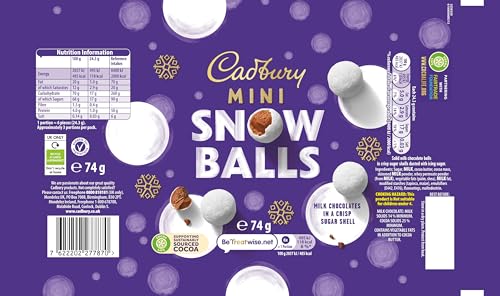 Cadbury Festive Mini Snow Balls Chocolate Bag, Smooth Dairy Milk Chocolate