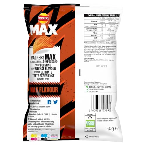 Walkers Max Sizzling Flame Grilled Steak Chips 50 g (24er-Packung) 7