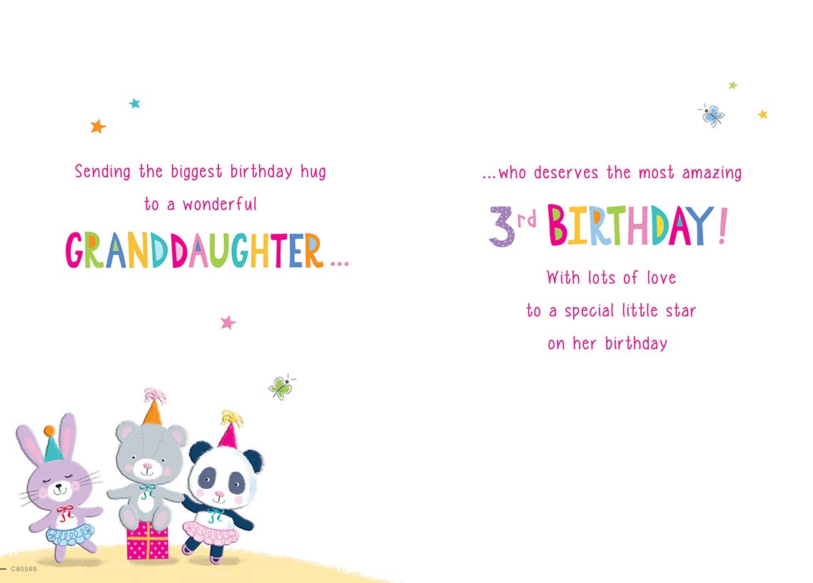 Piccadilly Greetings Age 3 Granddaughter Birthday Card - 9 x 6 Inches 2