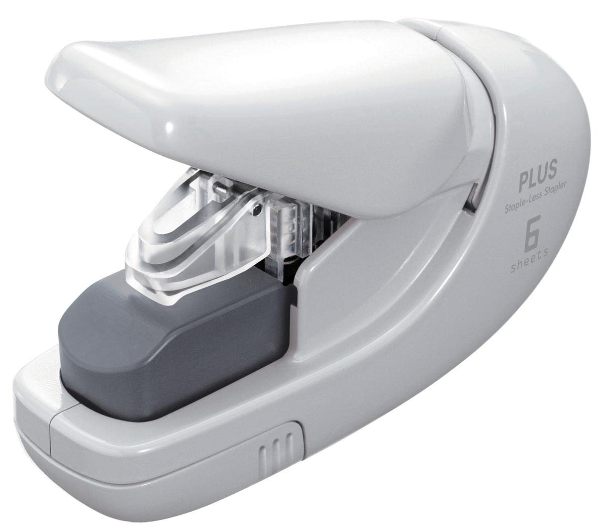PLUS Desktop Stapler - Staple-Free, 5 Sheet Capacity, White | Power Assist Mechanism 1