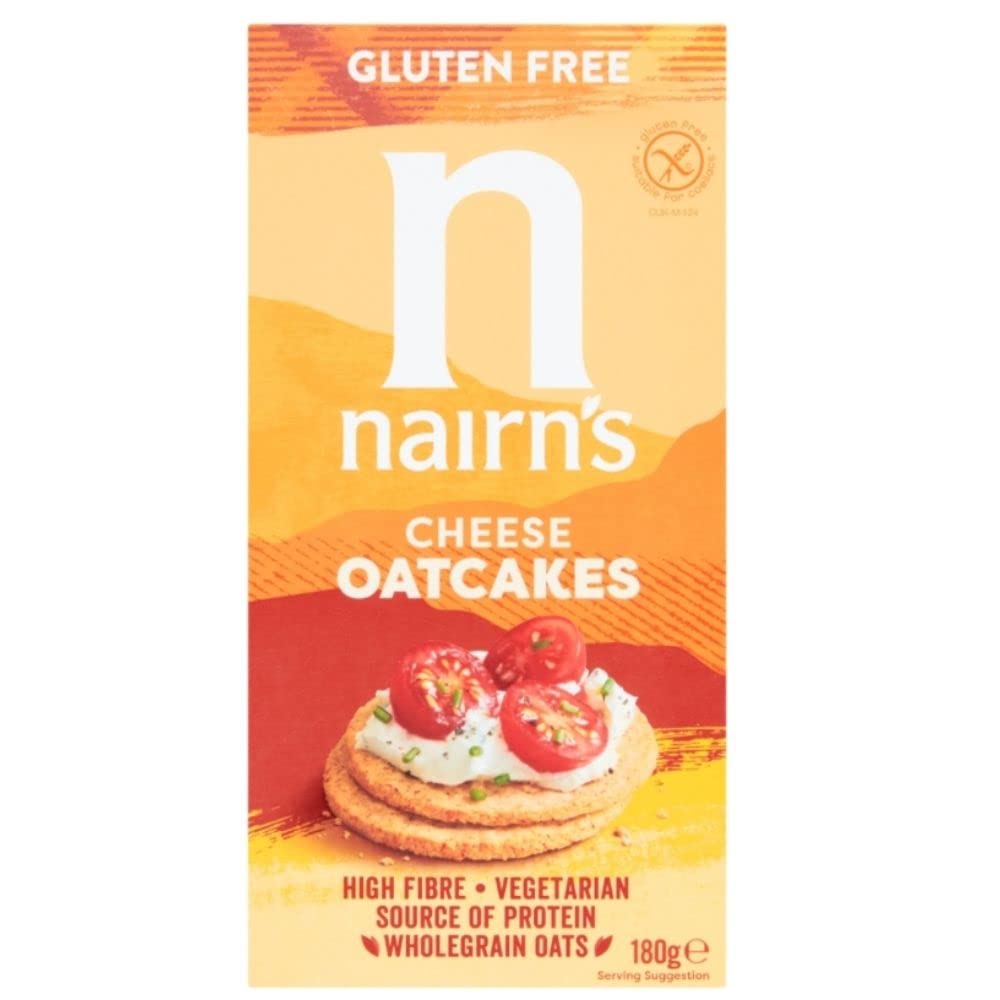 Nairn's Gluten Free Cheese Oatcakes - High Fibre | Suitable for Vegetarians | 180g Pack of 8 1