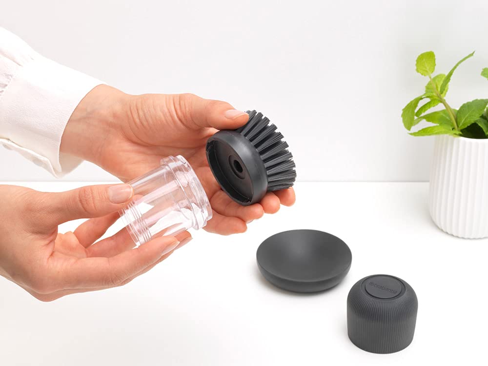 Brabantia Refillable Soap Dispensing Washing Up Brush - Ergonomic Grip, Integrated Reservoir, Drying Tray | Dark Grey 6
