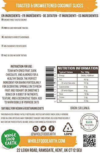 Wholefood Earth - Toasted and Unsweetened Coconut Slices (500 g)