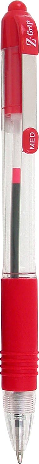 Zebra Z-Grip Medium Retractable Metal Clip Ball Pen - Red (Pack of 12) 1