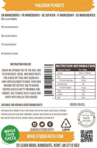 Wholefood Earth Paleskin Peanuts 1 kg | GMO Free | Natural | High Fibre | Recyclable Packaging 5