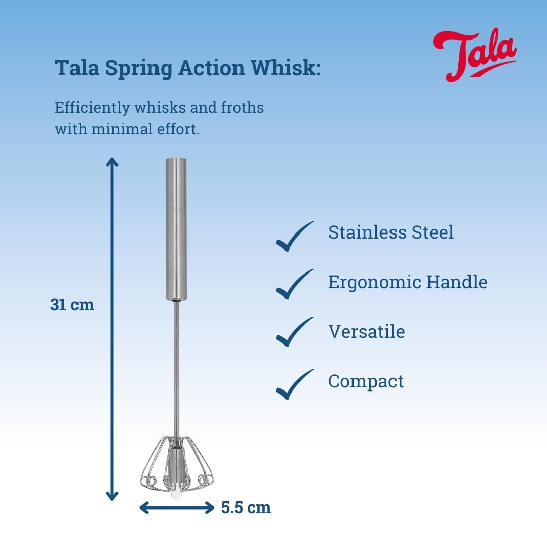Tala Stainless Steel Spring Action Whisk – Durable, BPA-Free, Dishwasher Safe | 31 cm Length