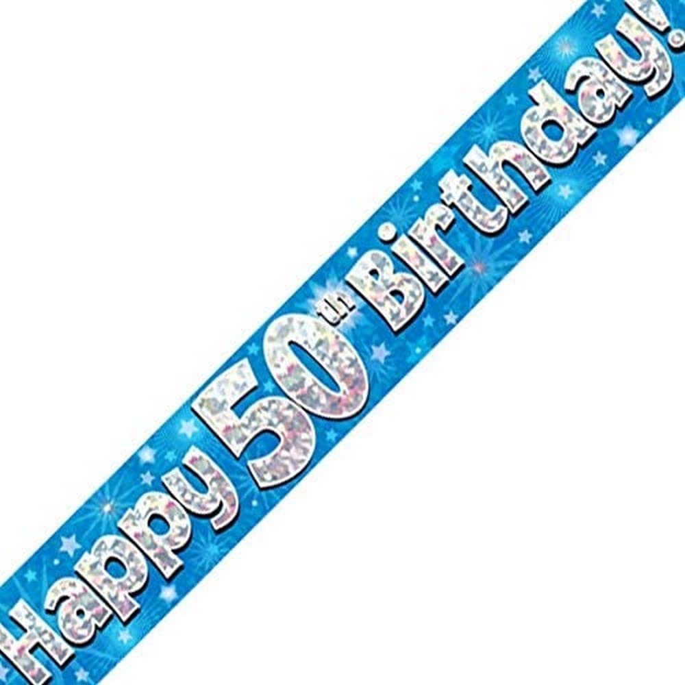 OakTree Happy 50th Birthday Banner - Blue Holographic, 2.7m Length | Foldable | Women's Party Decor 1