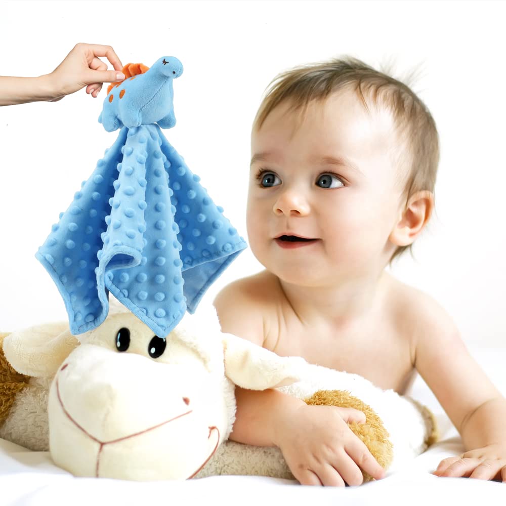 CREVENT Cozy Plush Security Blanket Lovey - Blue Dinosaur | 34x34cm | Sherpa Fleece 5