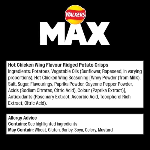 Walkers Max Strong Hot Chicken Wings Sharing Crisps 140g 7