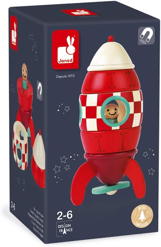 Janod Magnet Rocket Kit - Wooden Building Set for Toddlers 2-6 Years 2