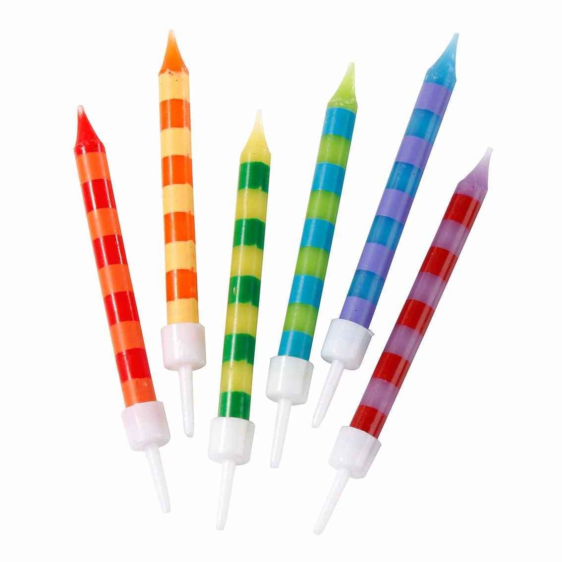 Talking Tables Rainbow Birthday Cake Candles with Holders - Party Decorations for Kids Birthday, 24 Pack