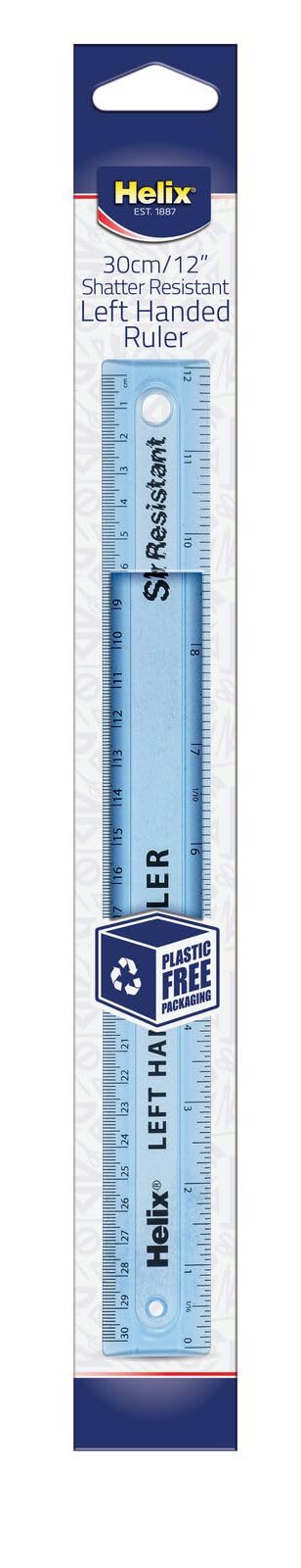 Helix 30cm Left Handed Ruler - Shatter Resistant Plastic, Metric & Imperial Graduations | Blue 1