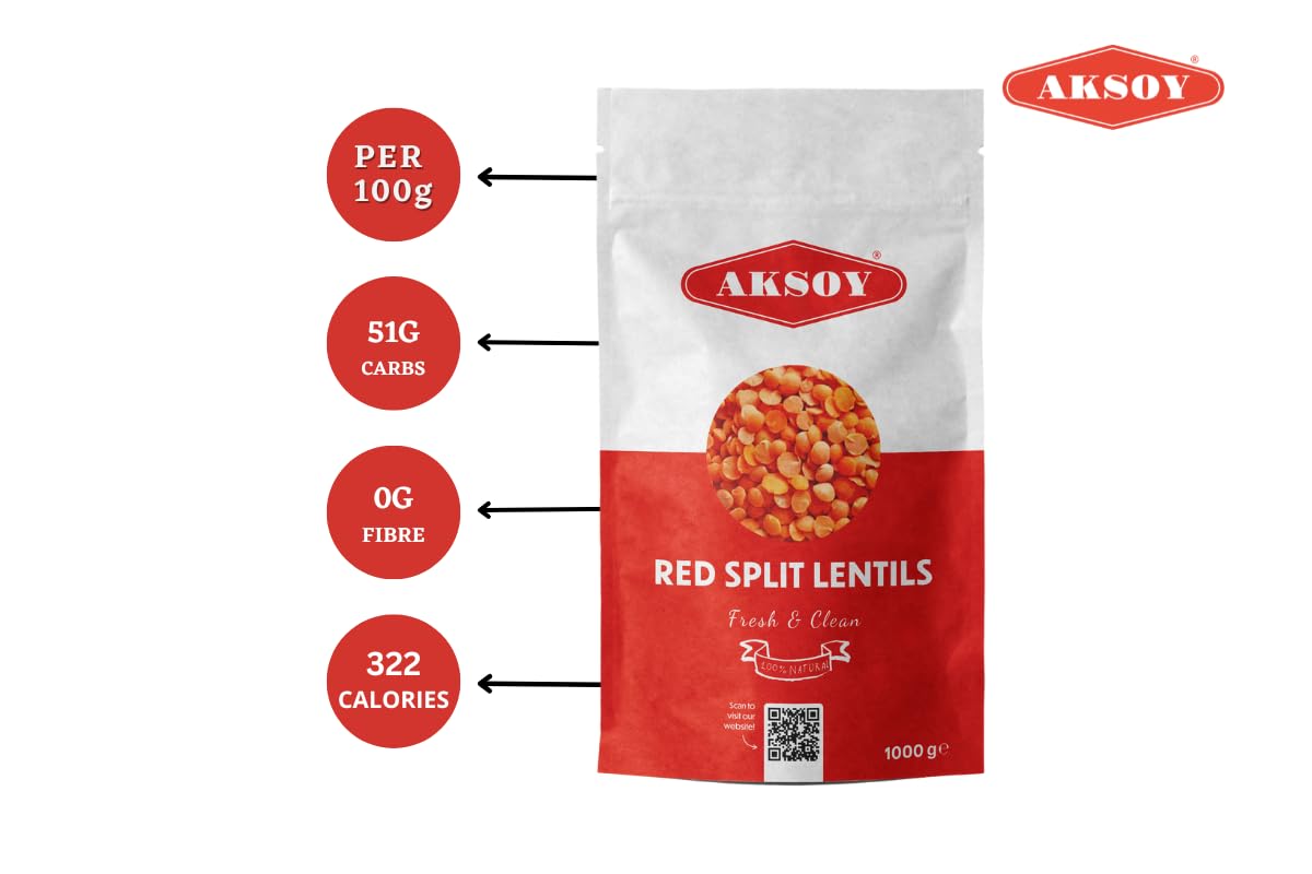 AKSOY Red Split Lentils - 1kg Pack | High Protein | Vegan & Vegetarian Friendly 8