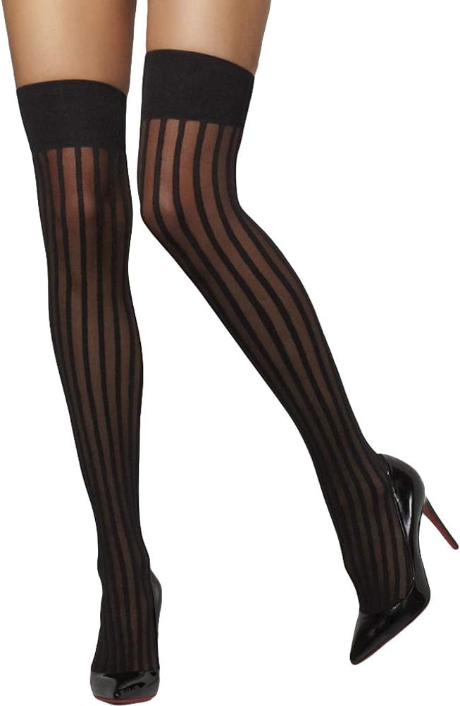 Fever Sheer Hold-Ups with Vertical Stripes - Black