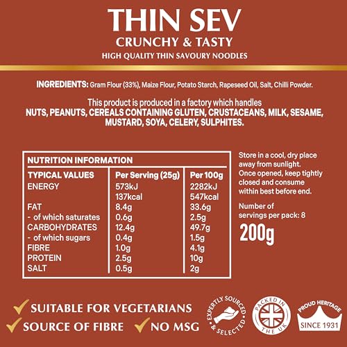 Rajah Thin Sev 200g - Crispy Gram Flour Noodles Snack