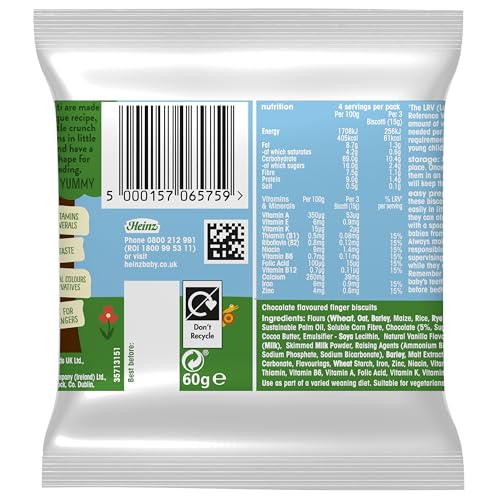 Heinz So Yummy Chocolate Biscotti Baby Food Snacks for 7+ Months - 6 x 60g