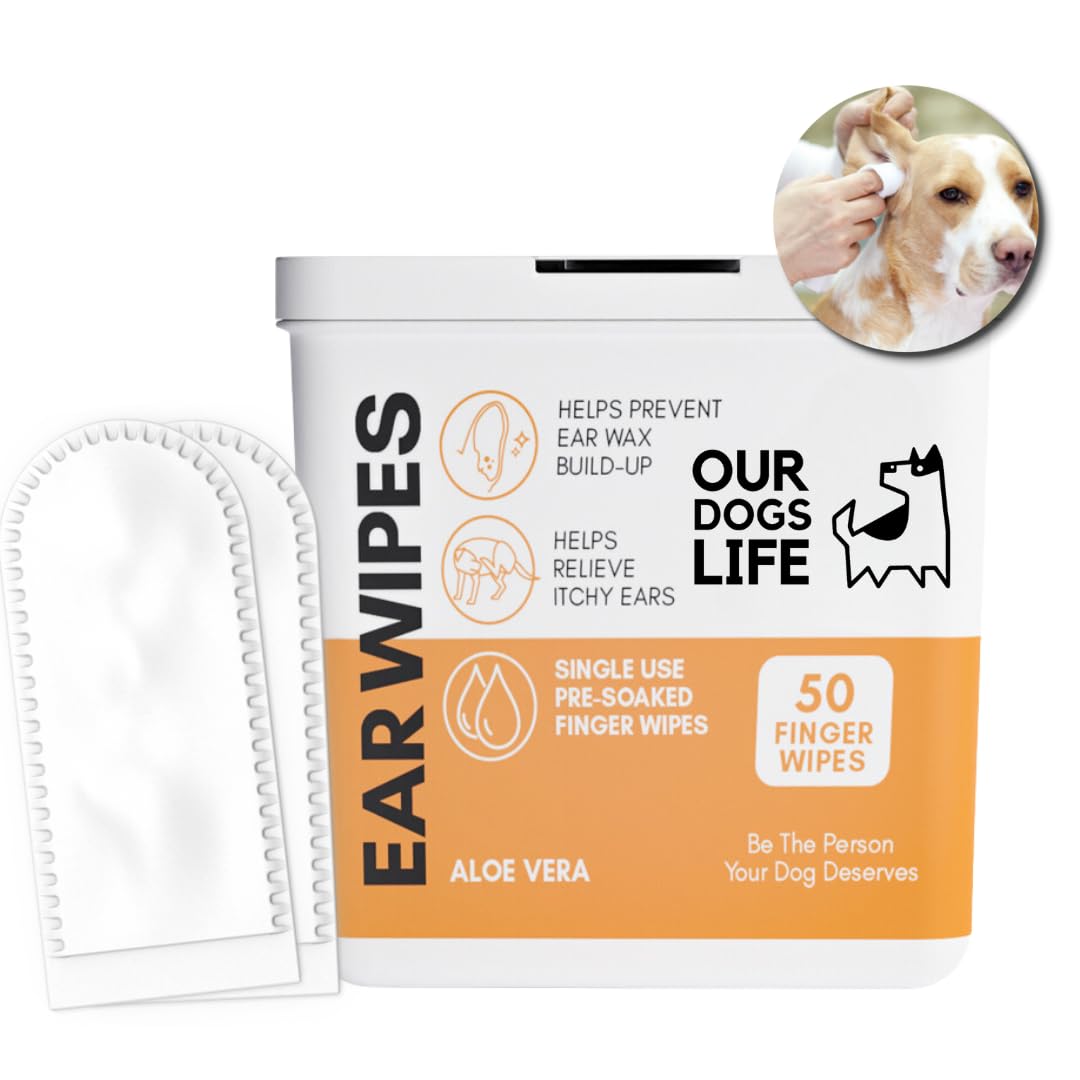 DogsLife Dog Ear Wipes - 50 Count Pack for Wax, Dirt & Itch Relief | Aloe Vera Formula