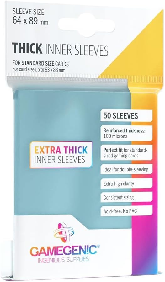 Gamegenic Thick Inner Sleeves - 100 Micron, Multi-Language Packaging (Includes Spanish)