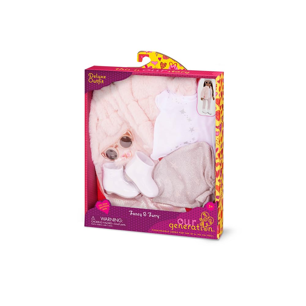 Our Generation Pink Faux-Fur Coat Outfit for 18-inch Dolls - Fashion Playset for Ages 3+