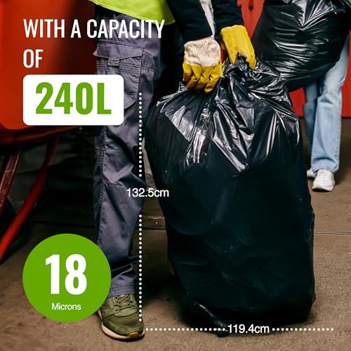 EcoBag 240L Heavy Duty Wheelie Bin Liners - 20 Pack Black Recycled Bags