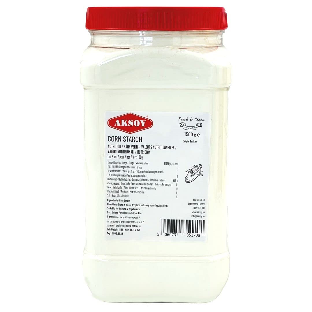 AKSOY Quality Corn Starch - 1.5KG Natural Pure Powder for Cooking & Baking | Gluten-Free Thickener 1