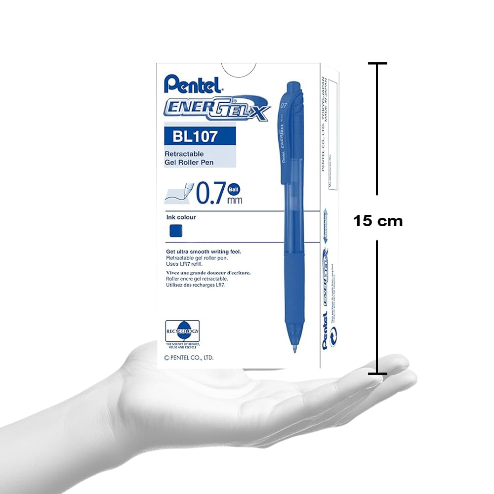 Pentel EnerGel X Retractable Gel Pen - 0.7mm Tip - Blue Black Ink - Pack of 12 9