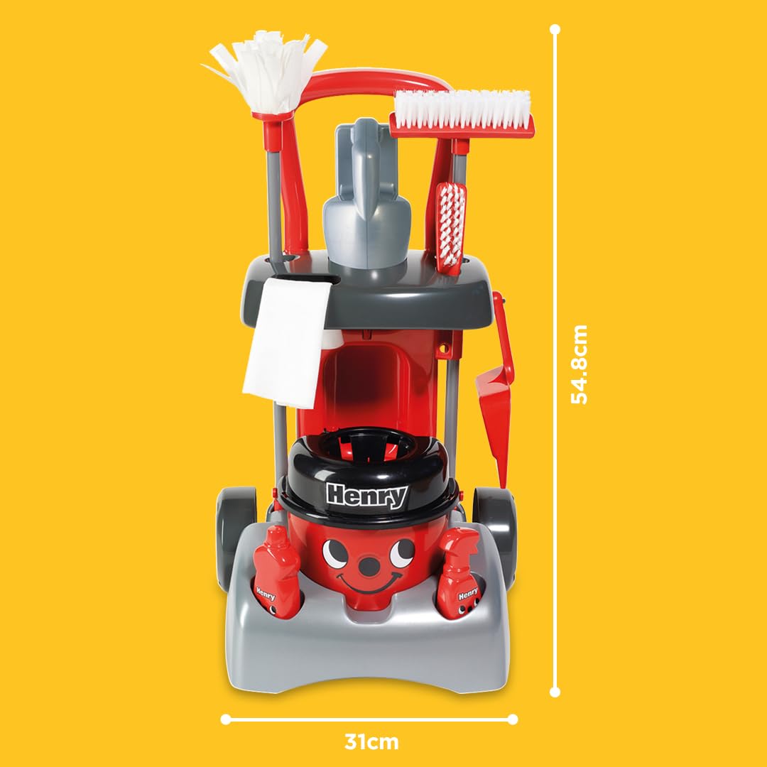 Casdon Henry Deluxe Cleaning Trolley Toy Playset with Working Hand Vacuum | Ages 3+ 6