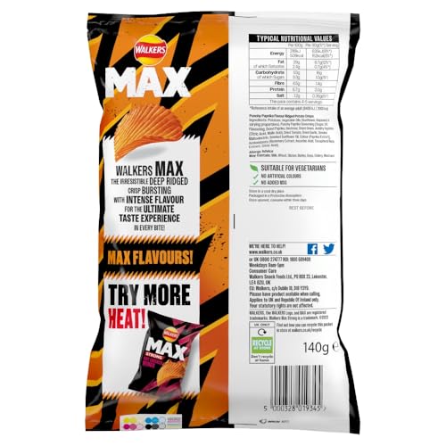Walkers Max Punchy Paprika Sharing Crisps 140g