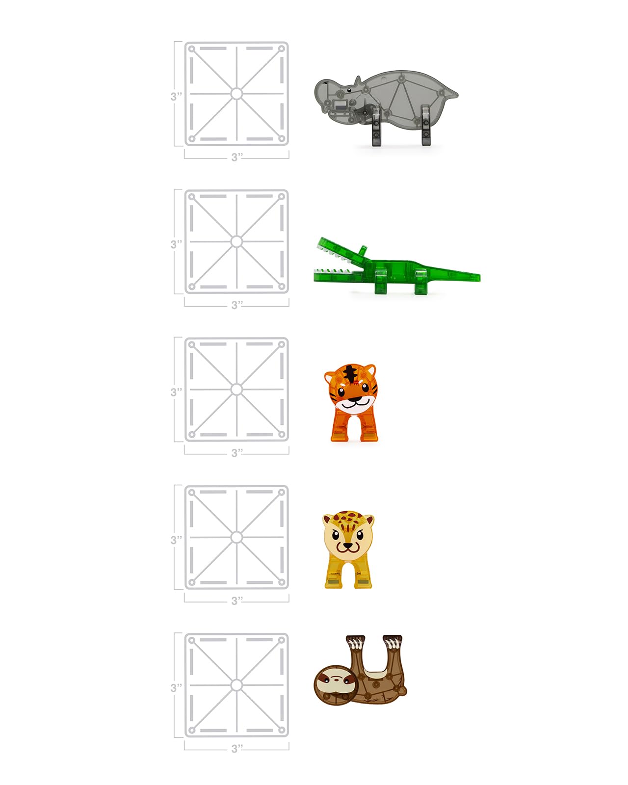 Magna-Tiles Jungle Animals 25-Piece Set - 3D magnetic building tiles, Clear Colors