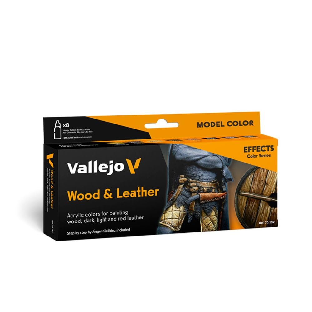Vallejo Model Color Acrylic Paint Set - Wood and Leather | 8 Shades | 18ml Bottles