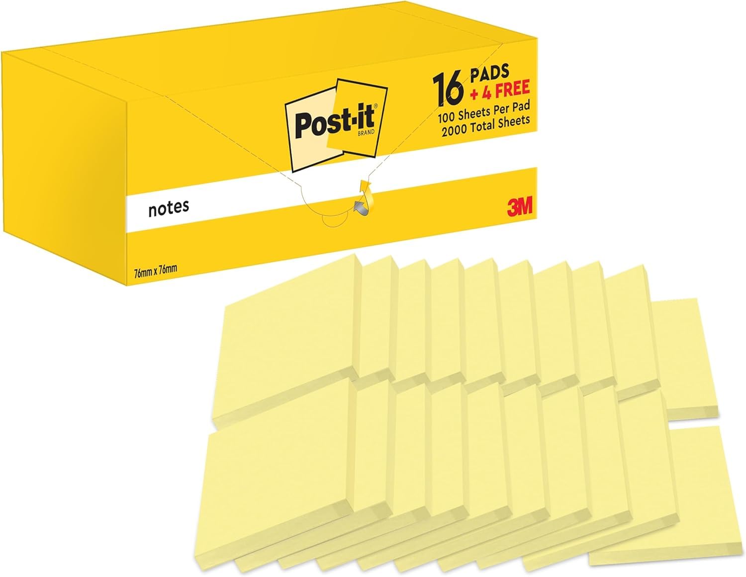 Post-it Value Pack Notes - 76 x 76 mm Canary Yellow | 20 Pads, 100 Sheets Each