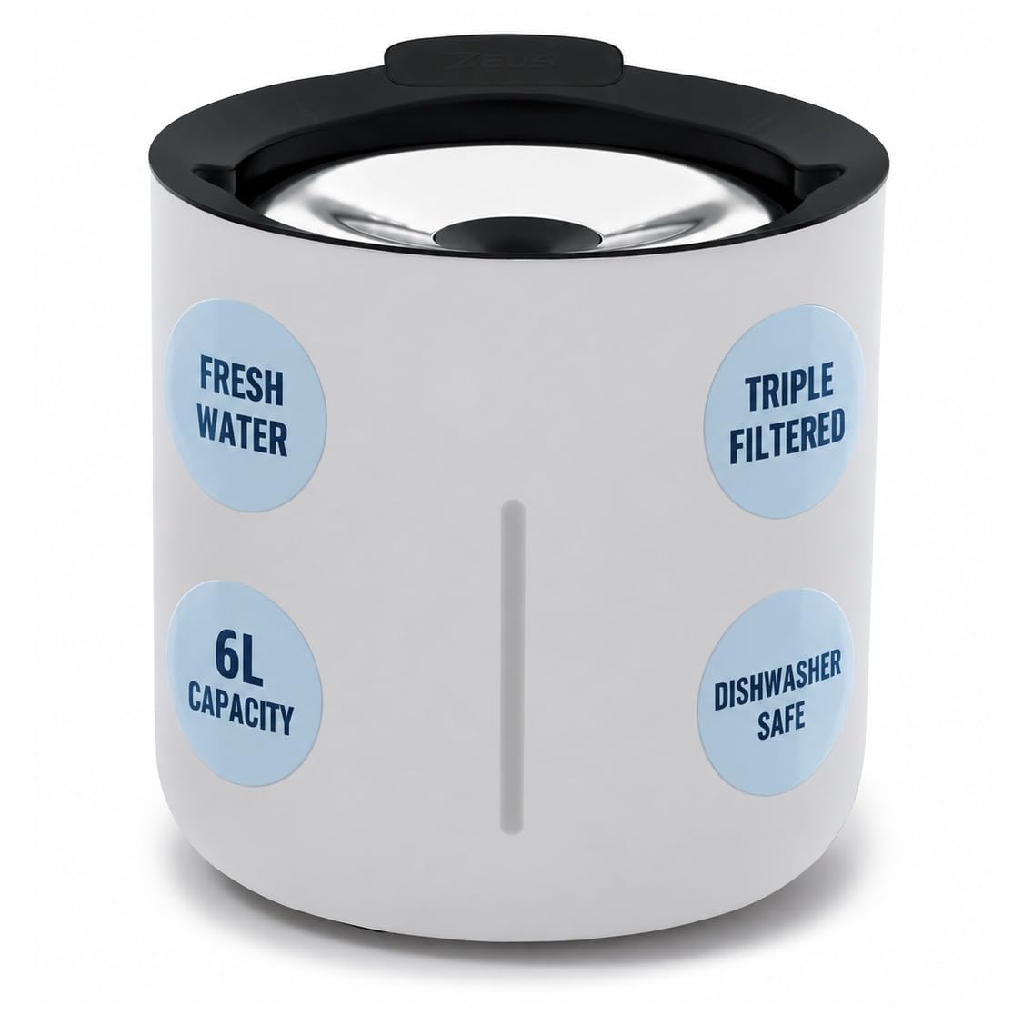 Zeus Oasis Dog Water Fountain - 6L Large Capacity | Stainless Steel Top | Triple Action Filter
