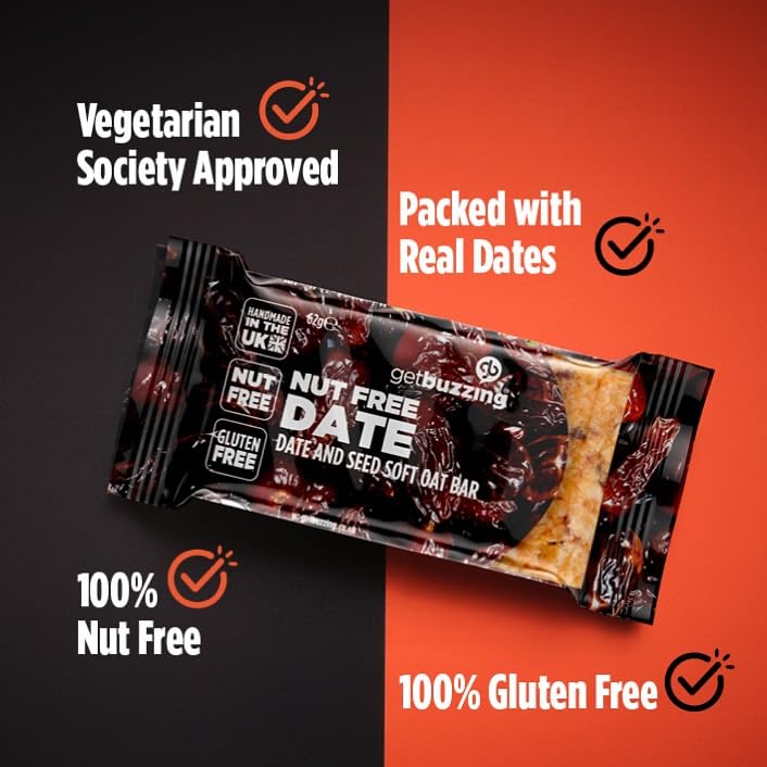 Getbuzzing Nut Free Oat Flapjack Healthy Snack & Energy Bars - Date & Seed, 20 Pack 2