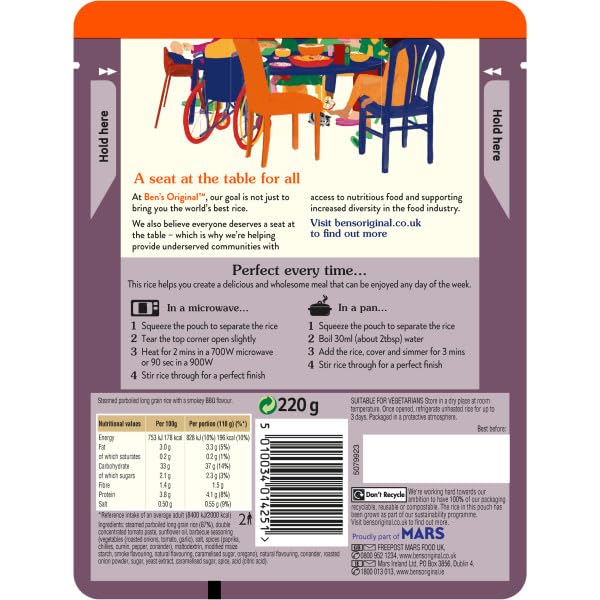 Ben's Original Smokey BBQ Microwave Rice, 6 x 220g Pouches