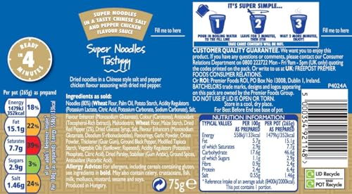 Batchelors Super Noodles Chinese Salt & Pepper Chicken Flavour Instant Snack Pot