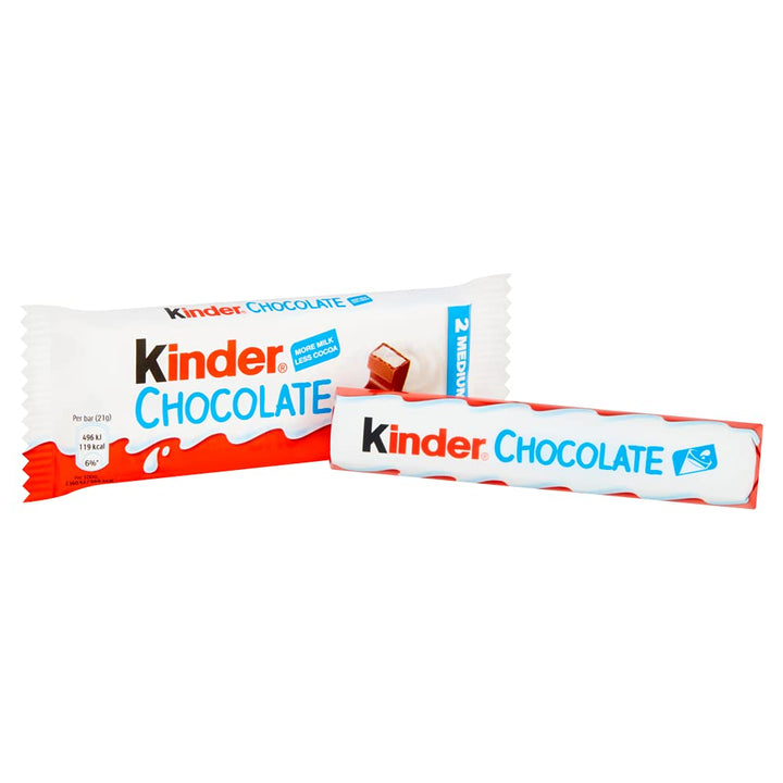 Kinder Milky Chocolate Medium Bars 42g (2 x 21g) - Milk Chocolate with More Milk Less Cocoa