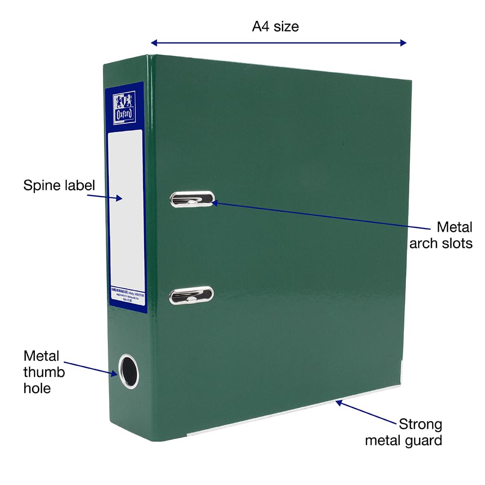 Oxford Premium A4 Lever Arch File - Heavy Duty Filing | 70mm Spine | Green 2