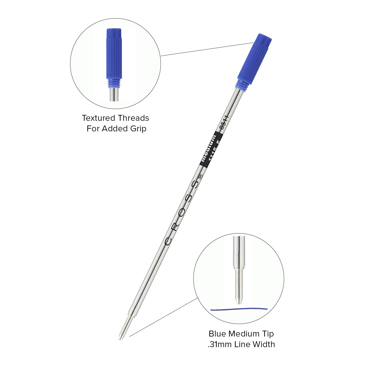 CROSS Ball Pen Refill Standard Medium Blue Ref 8511 | Lifetime Mechanical Guarantee 5