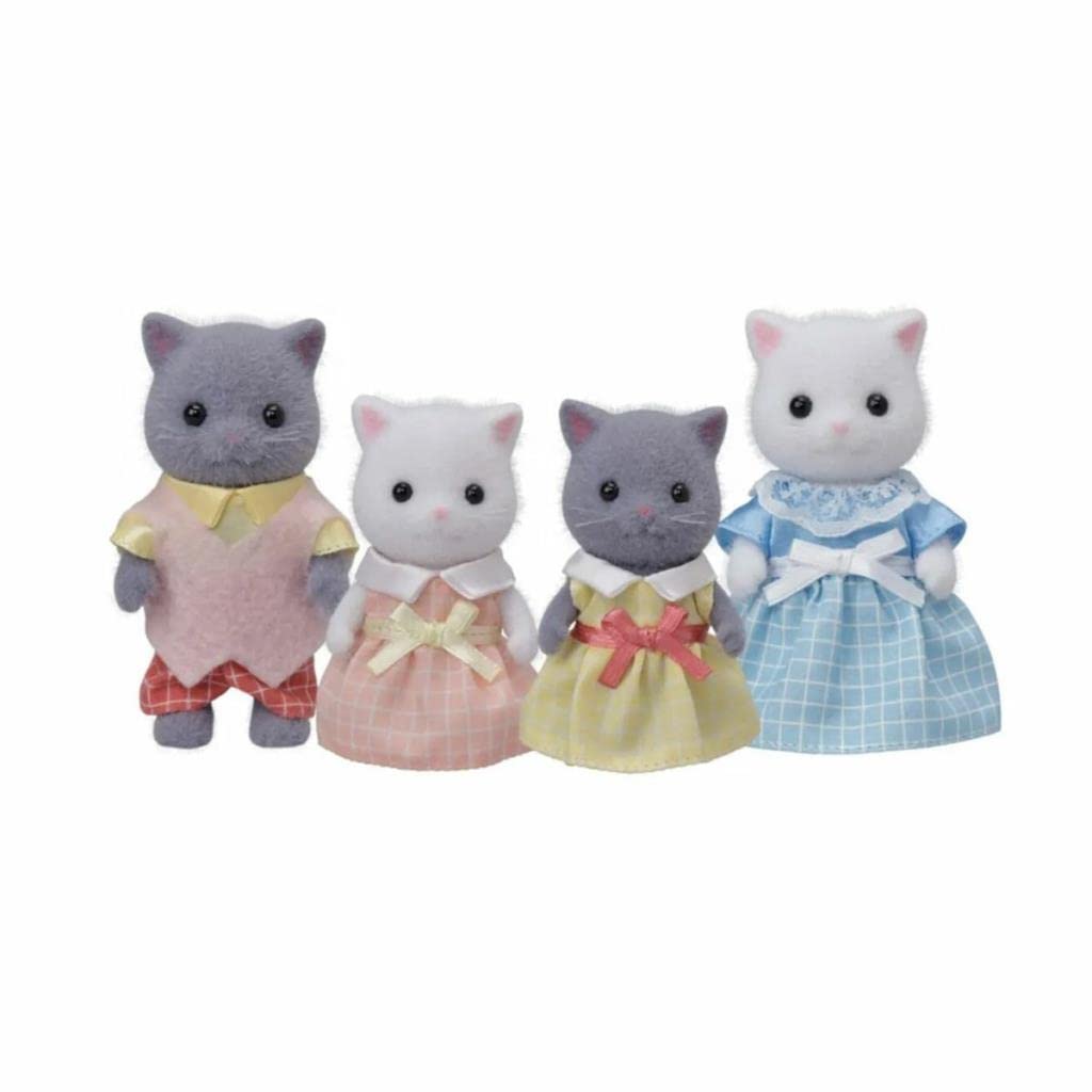 Sylvanian Families Persian Cat Family Doll Set - 4 Posable Figures | Removable Clothing | Pocket-Size