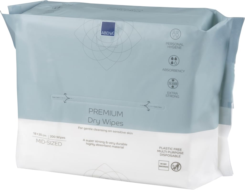 ABENA Premium Dry Wipes - Pack of 200 | 20 x 18cm | Hypoallergenic Cleansing Cloths 3