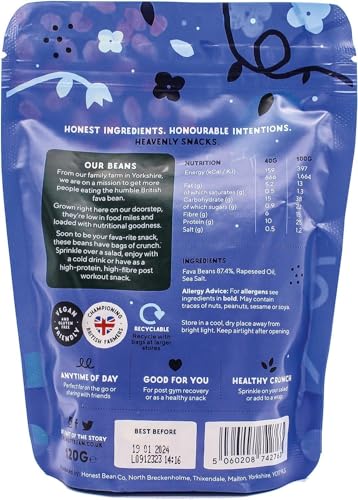 The Honest Bean Co Roasted Fava Beans Lightly Salted High Protein Vegan Snack 120g