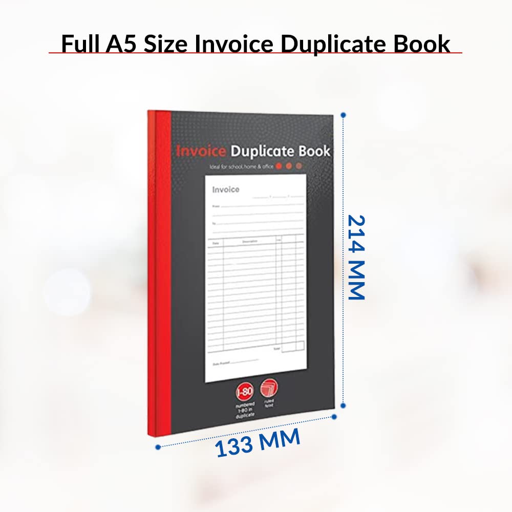 1ABOVE Duplicate Invoice Book - 1-80 Numbered Sheets | Approx A5 Size | Ruled Feint 6