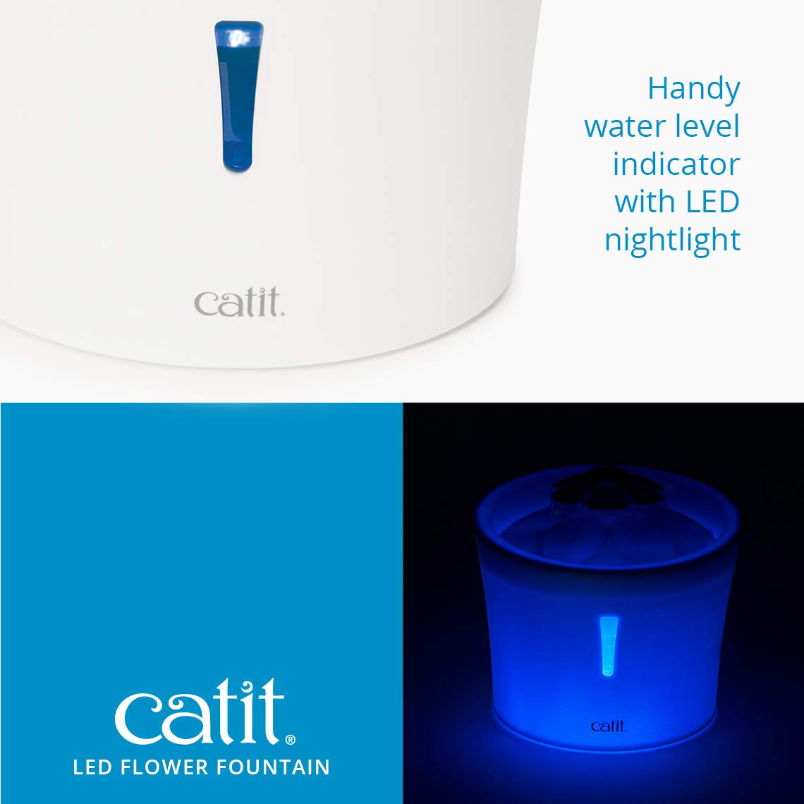 Catit Flower Water Fountain 43747W with LED Nightlight | Triple Action Filtration 3
