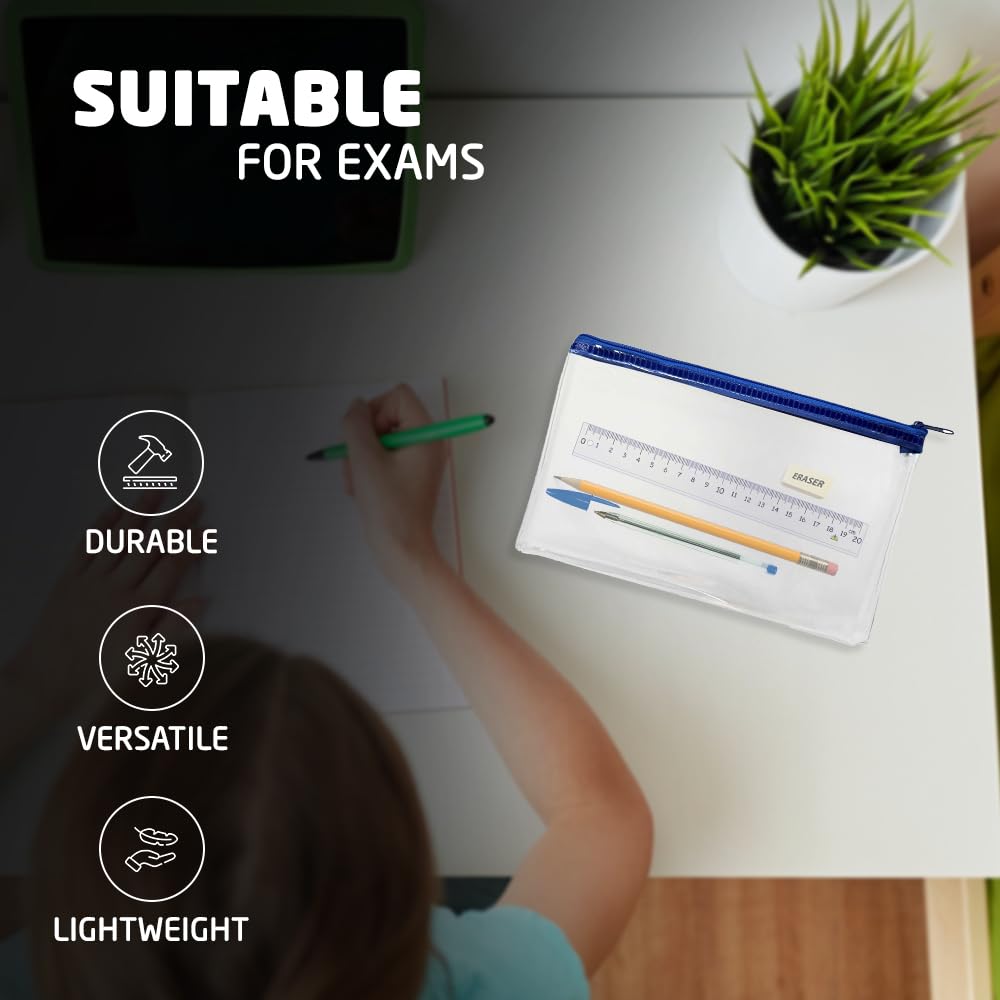 1ABOVE 3pk Clear Pencil Case for Exams | Transparent Plastic | 20x12.5 cm 3