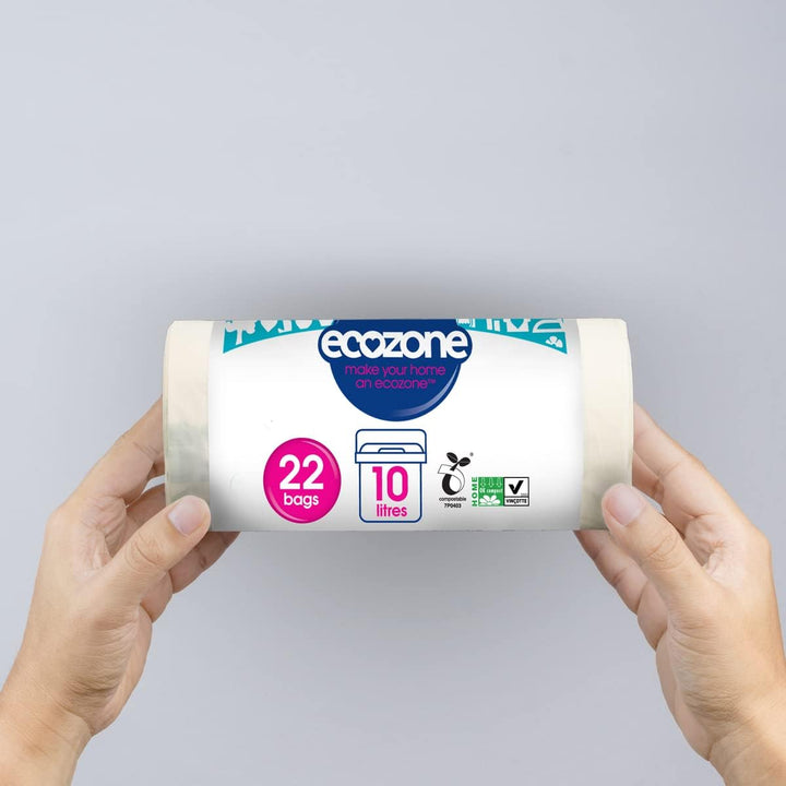 Ecozone 10L Compostable Caddy Liners, 100% Biodegradable Plant-Based Bin Bags