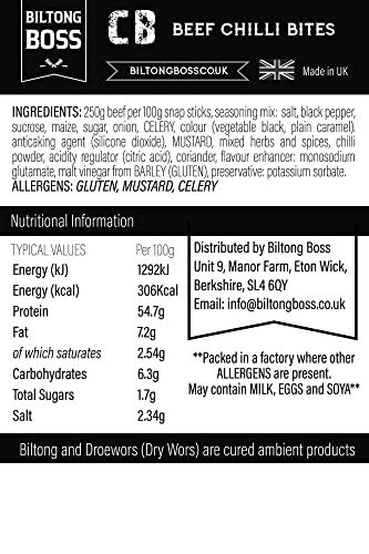 Biltong Boss Chilli Bites (Snap Sticks) - Authentic South African Beef Snack, High Protein, Low Carb